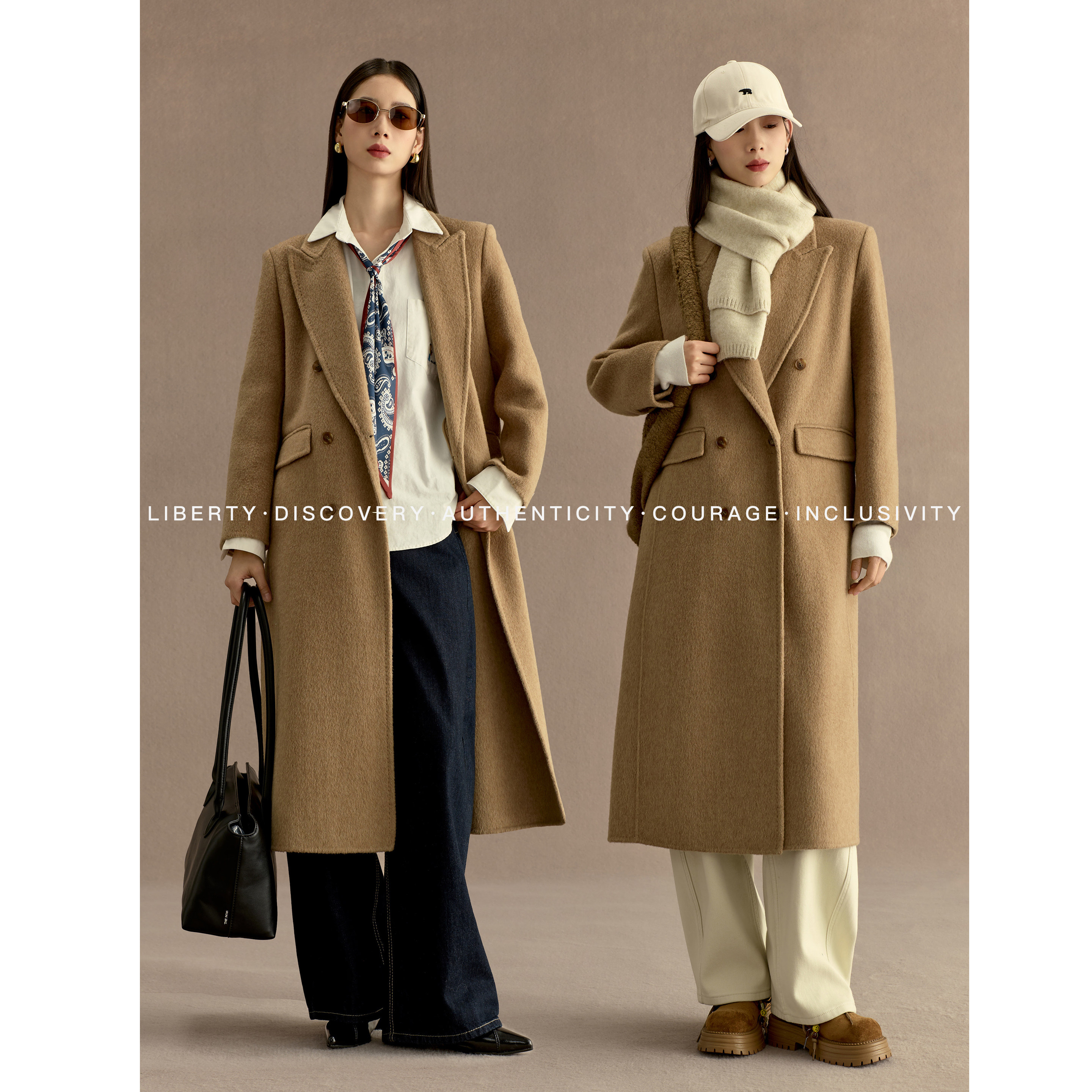 SWAP SENSE漫游格调· 韩系棕色加厚毛呢大衣中长款呢外套冬季