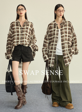 SWAP SENSE大地知色·复古休闲撞色格纹设计感男友风衬衫美式外套