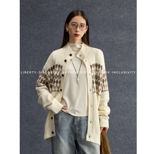 SWAP SENSE织野漫序· 费尔岛毛衣高领翻领提花针织开衫毛衣外套