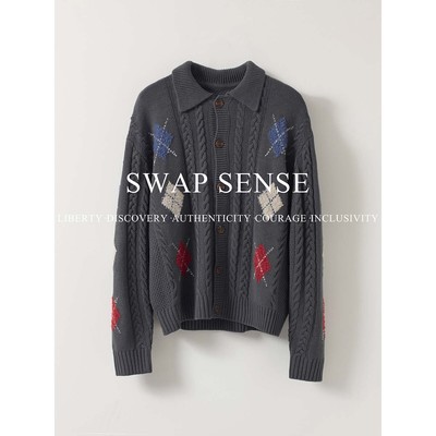 SWAP SENSE菱序溯冬· 复古休闲麻花纹菱格针织开衫2026年新款