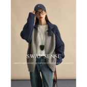 冬季 SWAP SENSE云霭织光·复古休闲粗针撞色毛衣外套女2026年新款