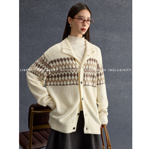 SWAP SENSE织野漫序· 半高领宽松的费尔岛开衫外套针织衫毛衣