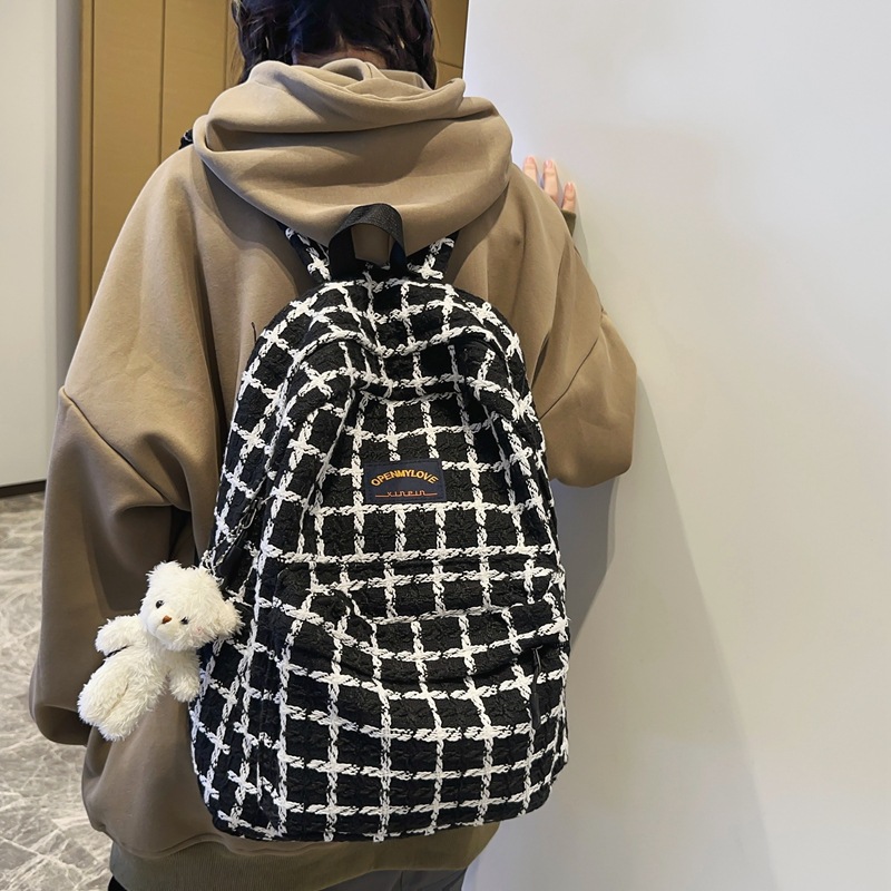 Villelon/武林狼日系ins书包女高颜值韩版百搭高中大学生格子小