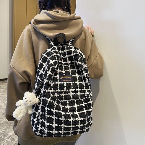 Villelon/武林狼日系ins书包女高颜值韩版百搭高中大学生格子小