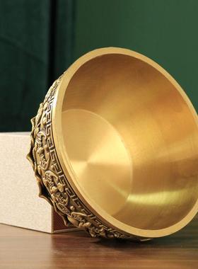 精铜聚宝盆摆件黄铜家用客厅w装饰招财聚财大号铜盆工艺品存钱罐