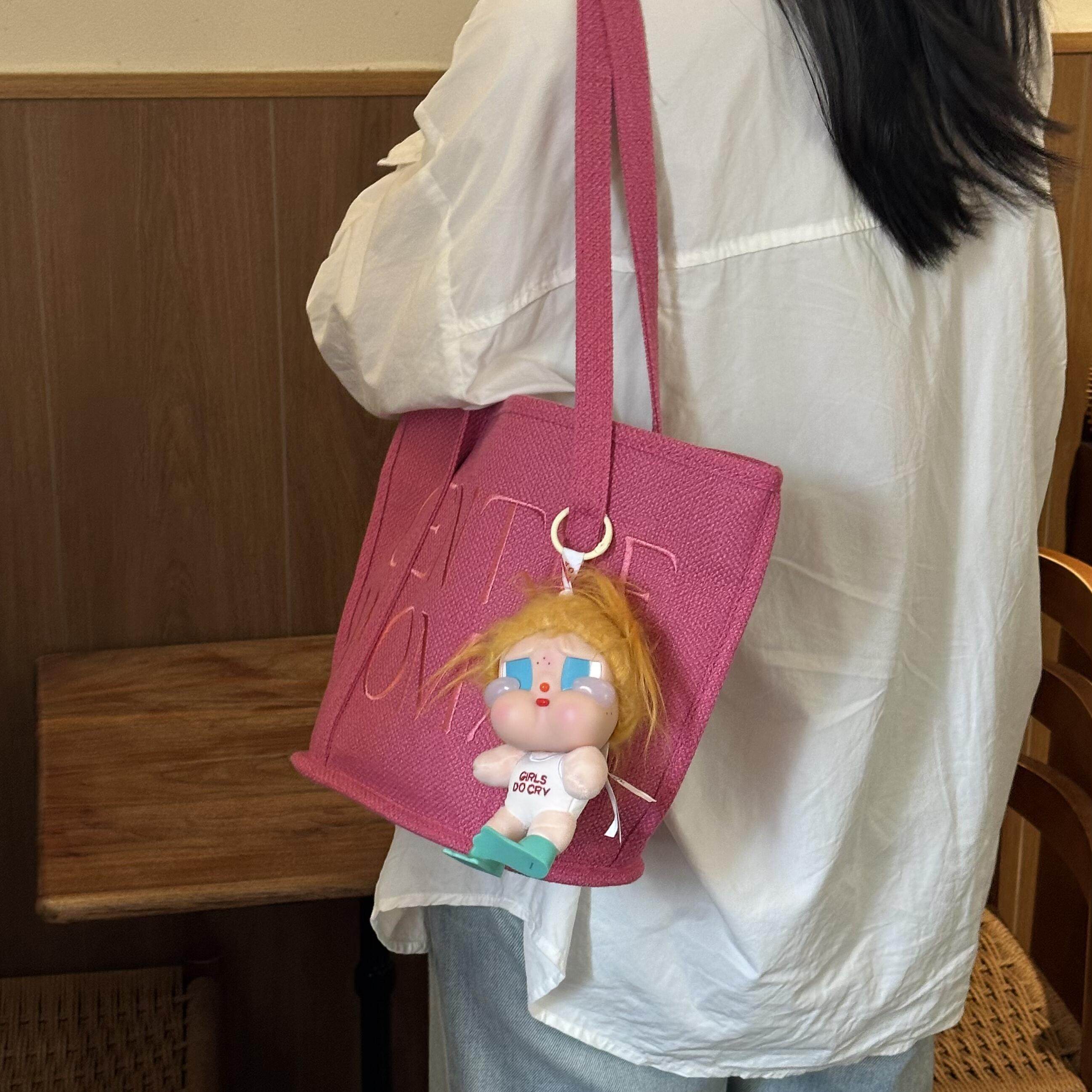 火龙果色单肩包女大容量2026新款夏季通勤包手提托特包刺绣亚麻包
