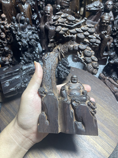 黑檀木雕树下大肚弥勒佛笑佛摆件招财佛像供奉家居客厅摆设品