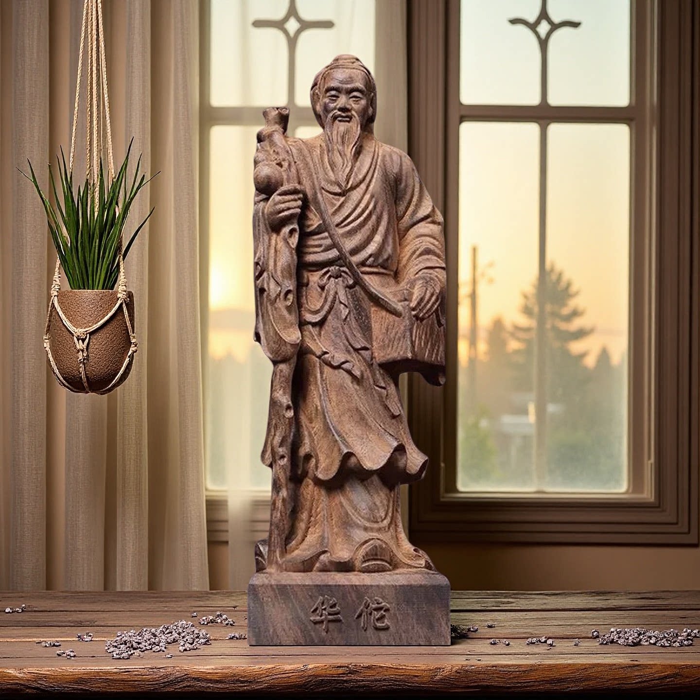 越南沉香木桧木药王人物神医神像华佗实木摆件雕刻家居工艺品装饰