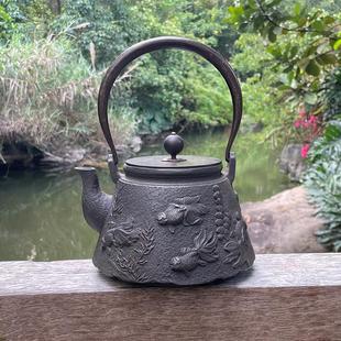 铸铁茶壶家用煮茶烧水壶纯手工复古岩肌无涂层茶具摆设 原铁壶日式