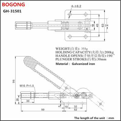 博工手动推拉夹钳 HS CH 31501 快速夹具 焊接推夹 WDC 推拉装置