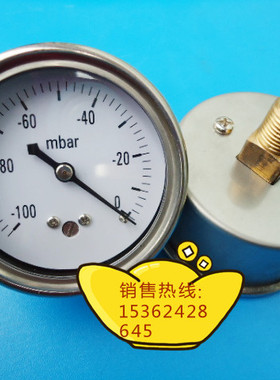 60MM轴向(不锈钢壳)-q100mbar~0真空负压表,负压真空表,毫巴负压