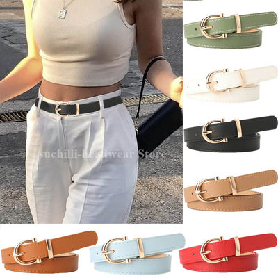 网红2022 Women Belts New PU Leather Simple Metal Buckle Belt