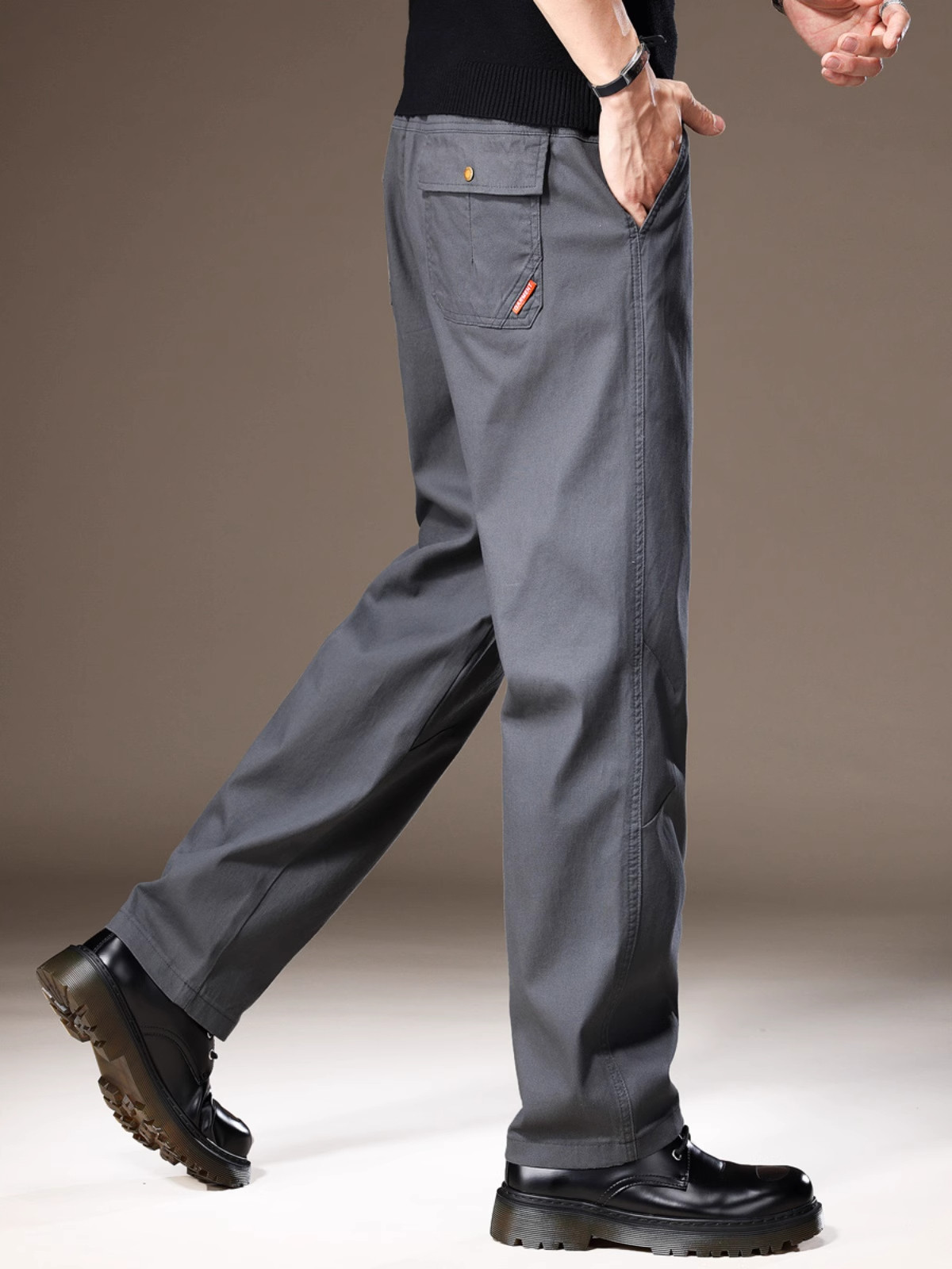 意大利经典深灰色阔腿休闲男裤2025春秋季新款男士宽松直筒长裤