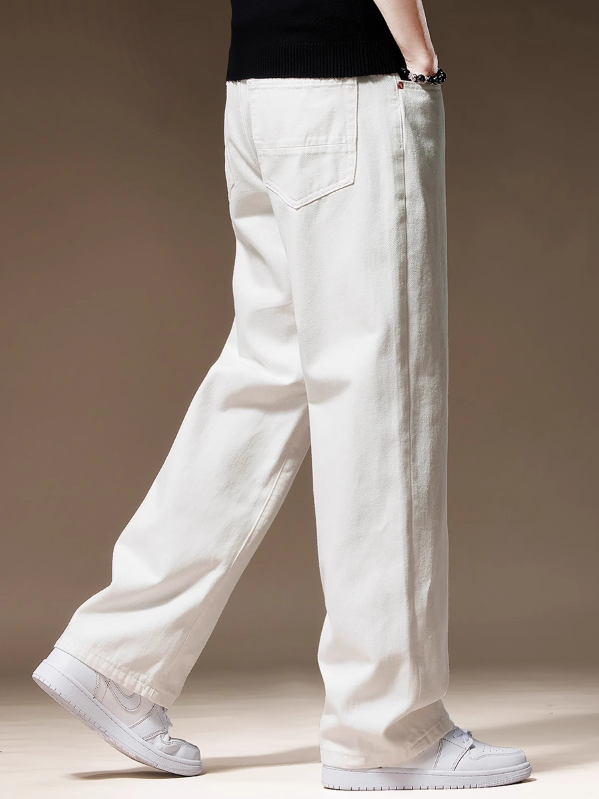 意大利经典纯棉白色牛仔裤2025夏季新宽松阔腿直筒长裤的男人
