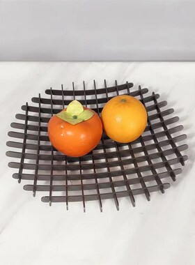 简约灰色金属线形方格托盘家居z摆件客厅茶几不锈钢水果盘收纳装