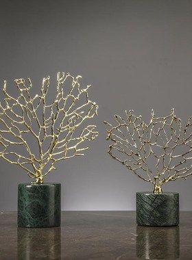 创意发财树轻奢摆件大理t石北欧简约玄关电视柜招财家居装饰品