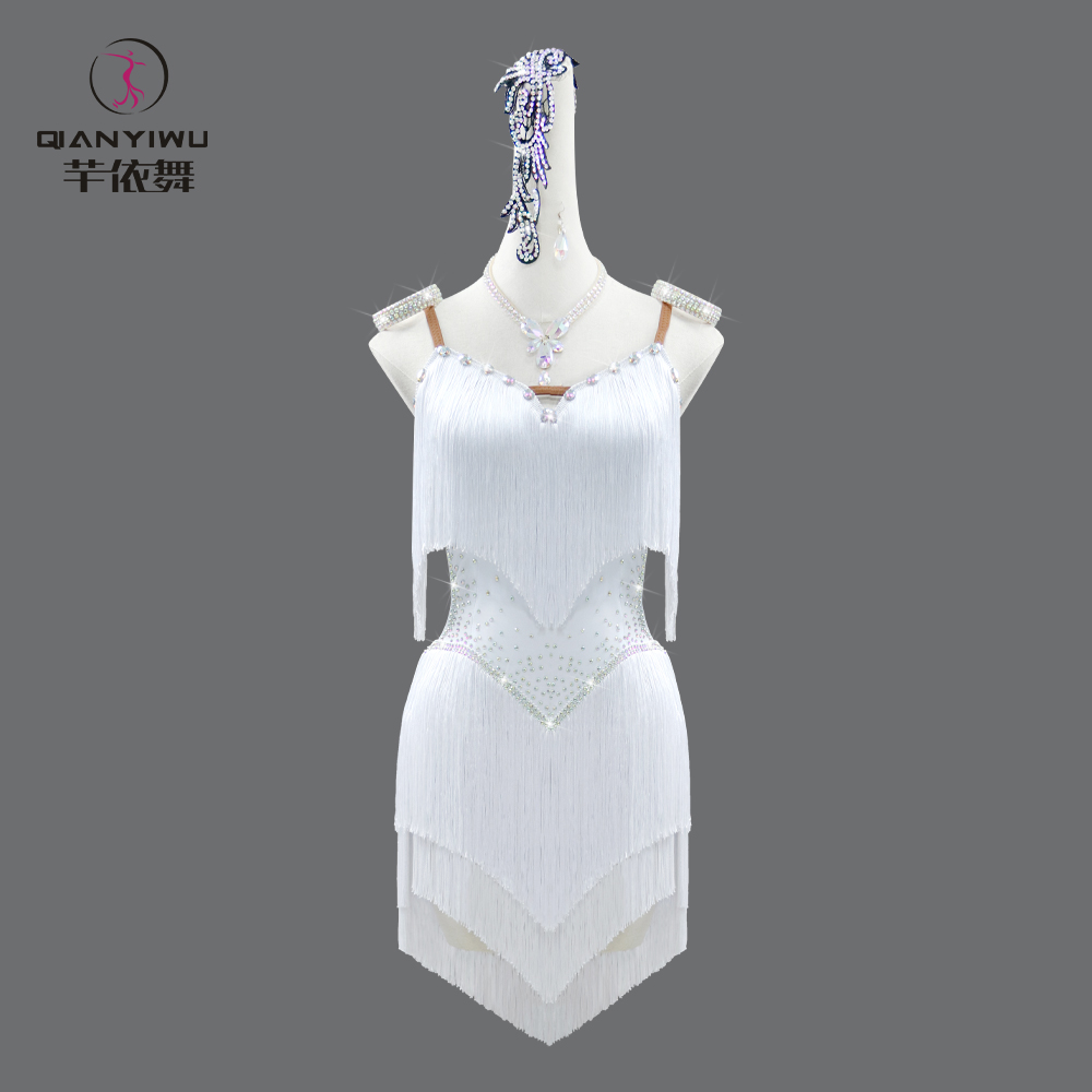2025专业白色拉丁舞比赛服新款舞蹈流苏连衣裙黑池规定花服表演出