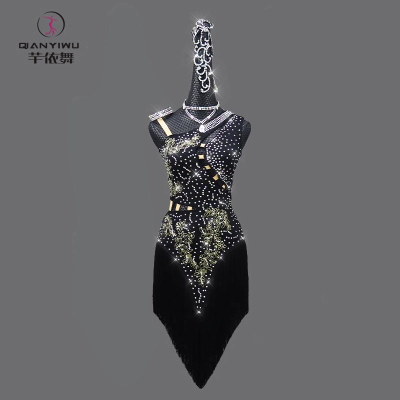 芊依舞专业高级黑色拉丁舞赛服
