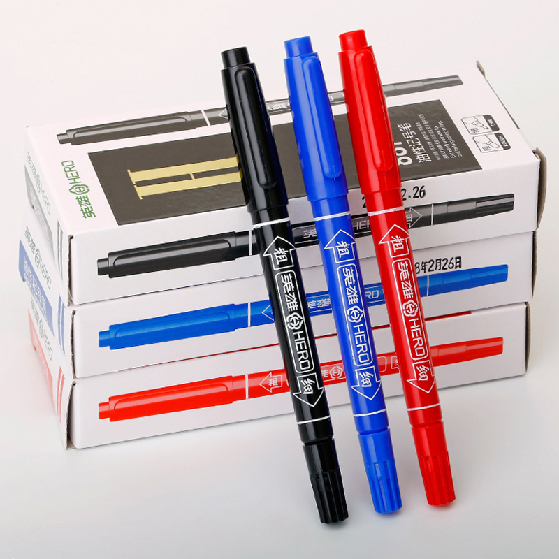 英雄887勾线笔油性小双头记号笔