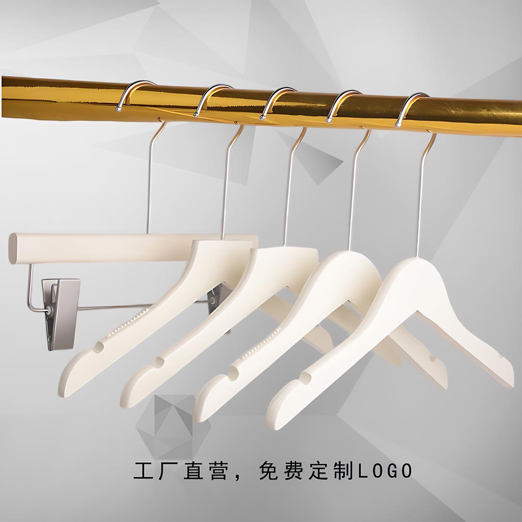 网红服装店女装儿童奶白色实木衣架防滑无痕衣挂家用裤架木质衣撑