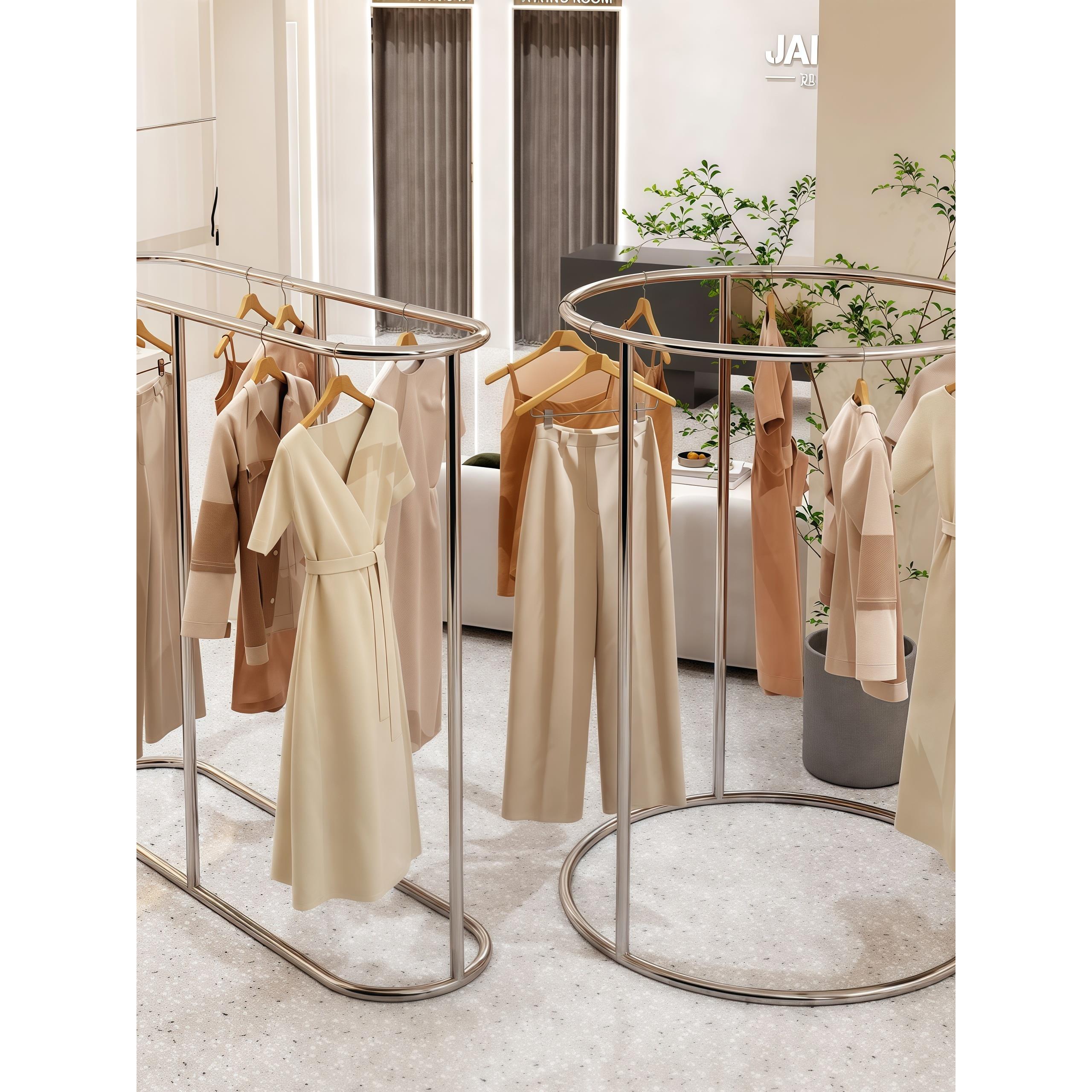 服装店展示架架女装衣服货架童装不锈钢椭圆形落地式中岛挂衣架
