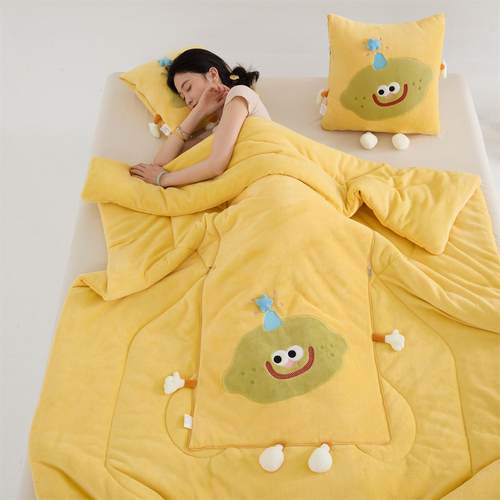 柠檬黄抱枕被子两用沙发靠垫可爱学生宿舍盖毯加厚办公室折叠枕头