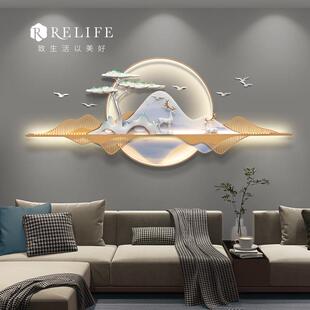 轻奢风新中式客厅沙发背景墙装饰画带灯3d立体浮雕壁饰挂件壁画
