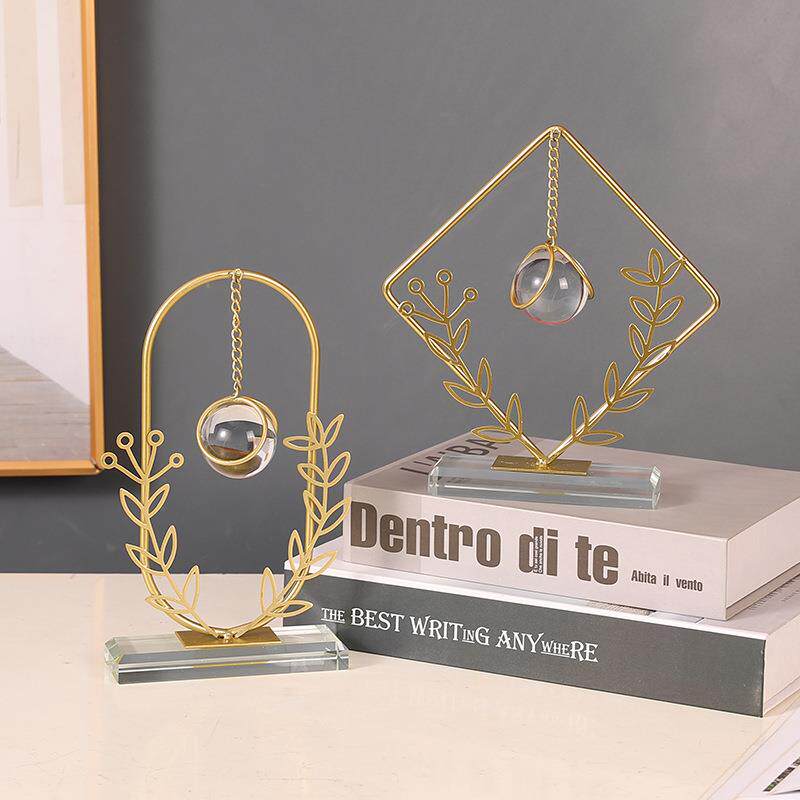 欧式轻奢金属几何水晶球摆件创意家居办公室装饰品麦穗铁艺工艺品