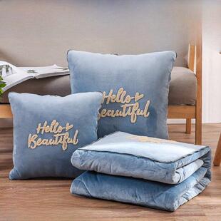 冬季加厚珊瑚绒枕头被两用垫子枕头汽车被子毯子办公室午睡枕头被