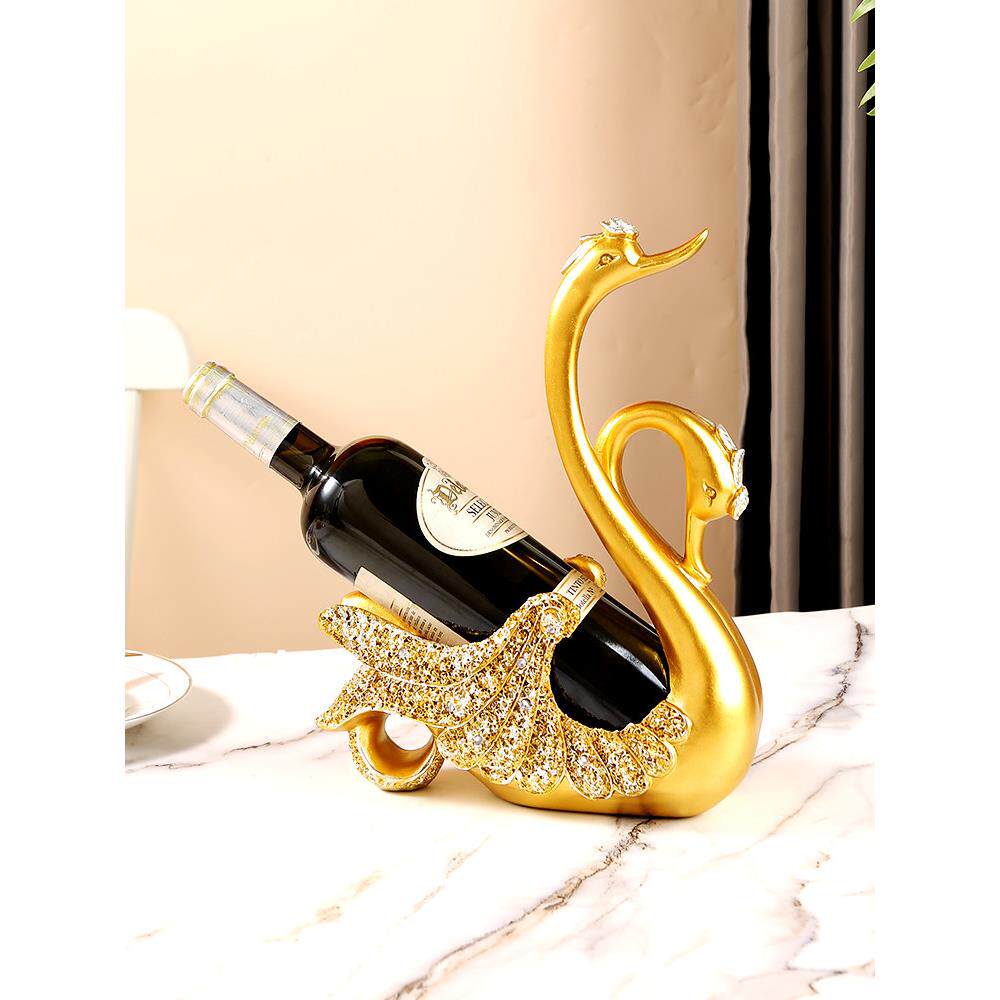 欧式轻奢情侣天鹅红酒架摆件葡萄酒架酒柜客厅电视柜装饰乔迁礼物