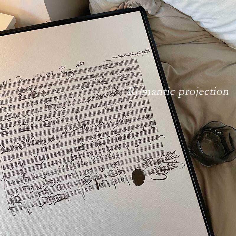 莫扎特手稿五线谱装饰画钢琴乐谱黑白线稿音乐家挂画卧室床头摆画