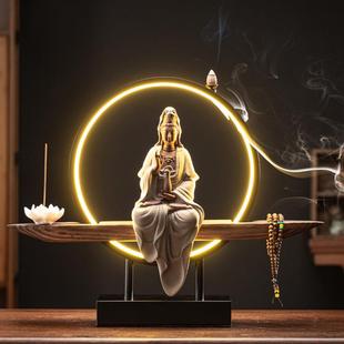 观音菩萨陶瓷工艺品佛像家用供奉摆件如意观音家居装 禅意新中式 饰