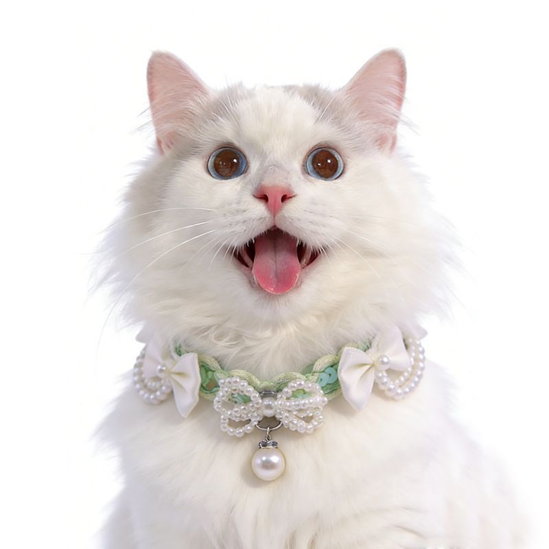 洛丽塔风蕾丝珍珠蝴蝶结宠物项圈猫咪狗狗脖圈装饰珍珠项链