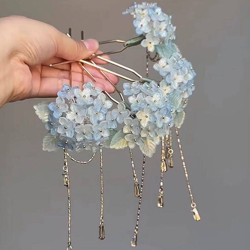 古风绣球花压鬓发簪古装流苏步摇汉服发钗点缀头饰古装搭配饰品