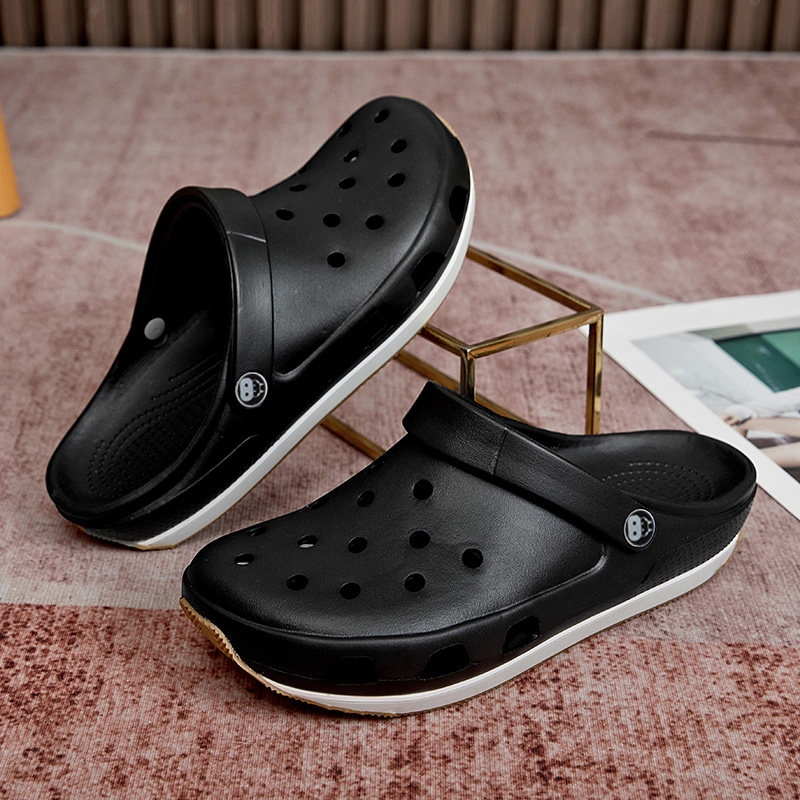 新款牛筋橡胶底防滑防臭洞洞鞋男休闲包头厚底沙滩凉拖鞋夏季外穿