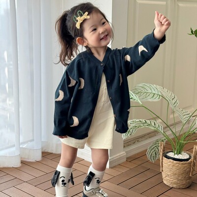 Aurorakids北欧风儿童春秋针织开衫毛衣外套男女宝宝纯棉薄款外套