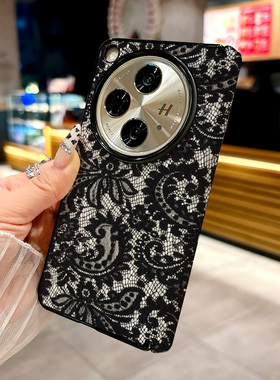 适用OPPO Find N5手机壳新款折叠屏FindN3高档防摔N3典藏版保护套高级中轴磁吸N2皮纹壳创意黑色蕾丝花纹图案