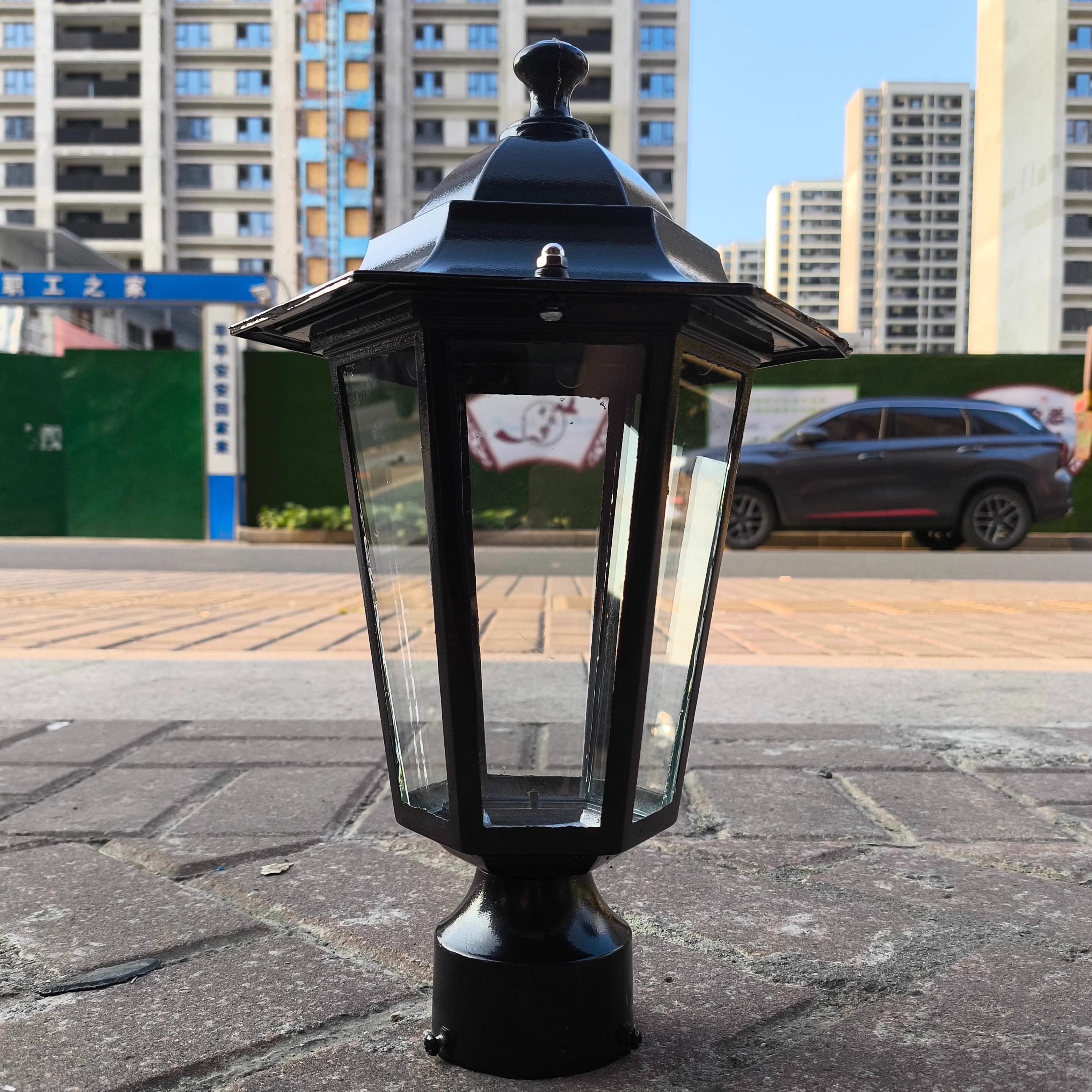 新款户外小区灯头透明玻璃直六角