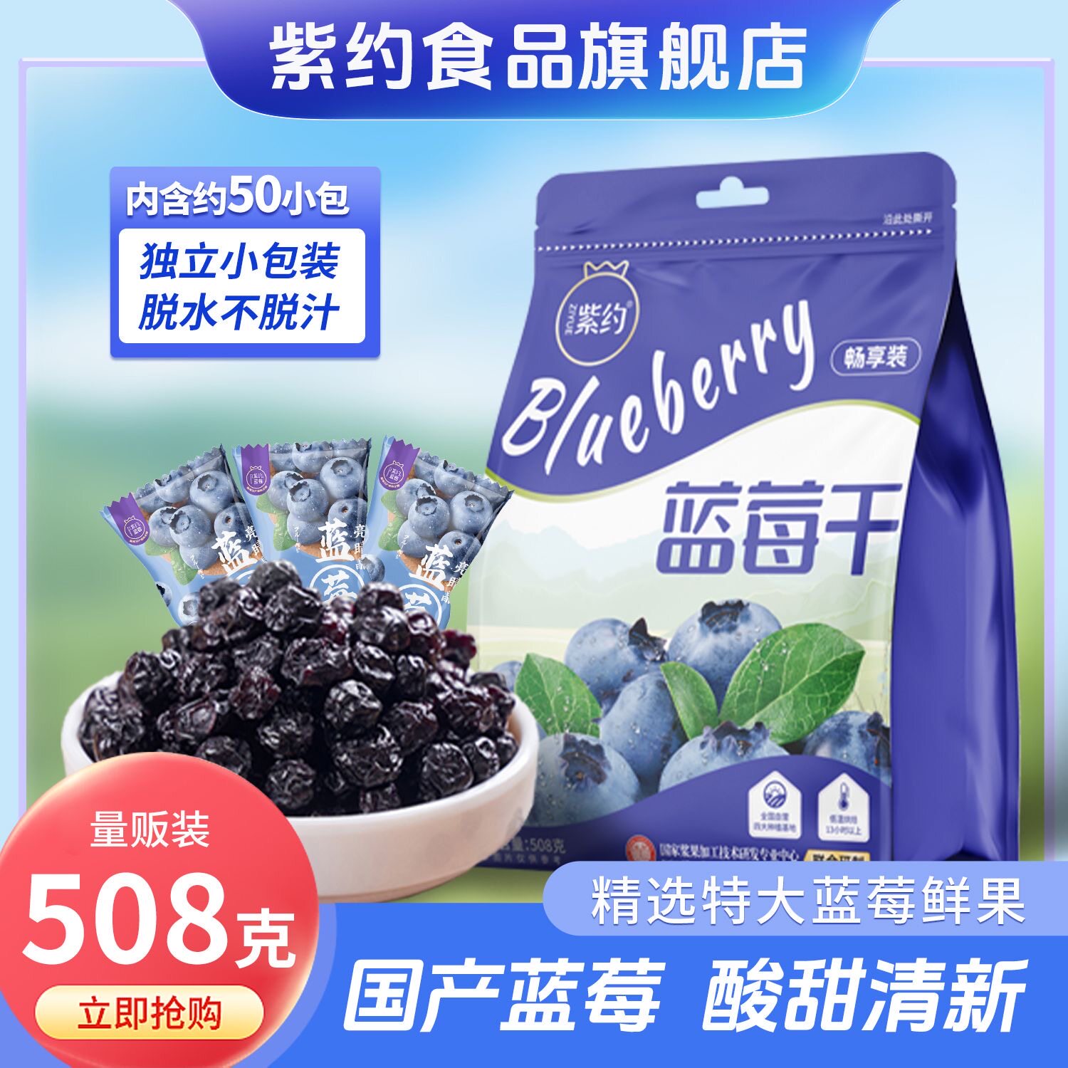 减肥解馋小零食新鲜正宗蓝莓干配料干净无添加甜味剂色素低脂自律搭档健身网红女神办公室休闲追剧解腻开胃儿童口感酸甜果味浓郁​