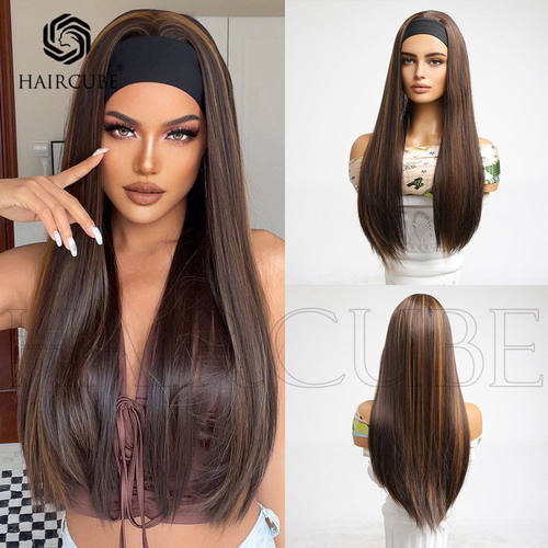HAIRCUBE 24inch发带假发欧美风混合棕色长直发wigs厂家货源