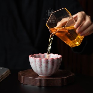 红炉映雪金足主人杯高档窑变单杯礼盒装女生茶杯V品茗杯女士茶具