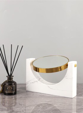 轻奢侘寂风大理石镜子化妆镜v桌面摆件卧室衣帽间梳妆台家居装饰