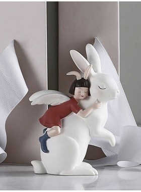 兔子女孩桌面摆件儿童房间软装E饰品样板房间玄关家居摆设