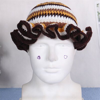 Ruffle hat跨境手工针织荷叶边成人帽荷叶边毛线帽万圣节时尚帽子