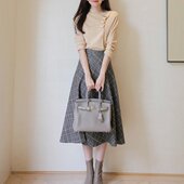 别致女人味 针织衫 风格 24新品 领口褶积领 四平针 女 羊毛混纺毛