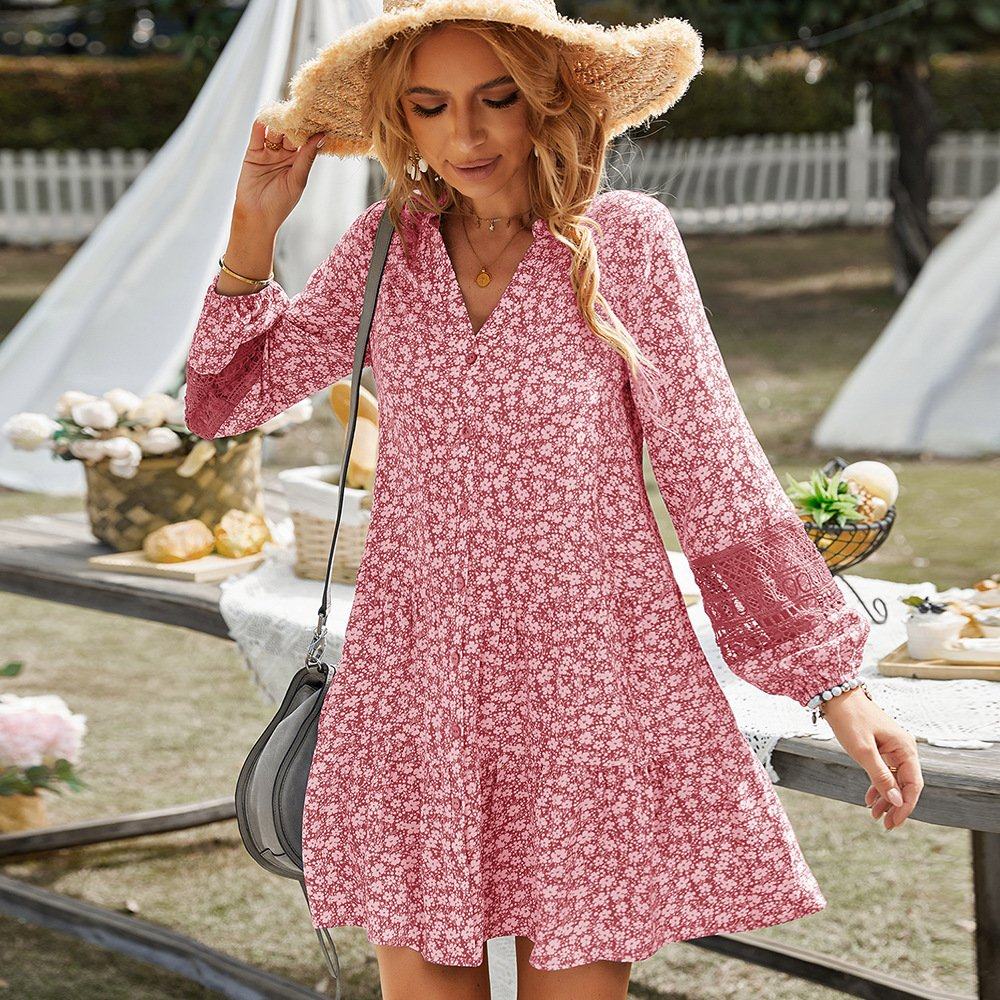 自主研发设计欧美时尚女装连衣群蕾丝拼接裙子2022夏季休闲度假裙,女装/女士精品,连衣裙,淘宝优惠券,粉丝福利购,淘宝优惠卷