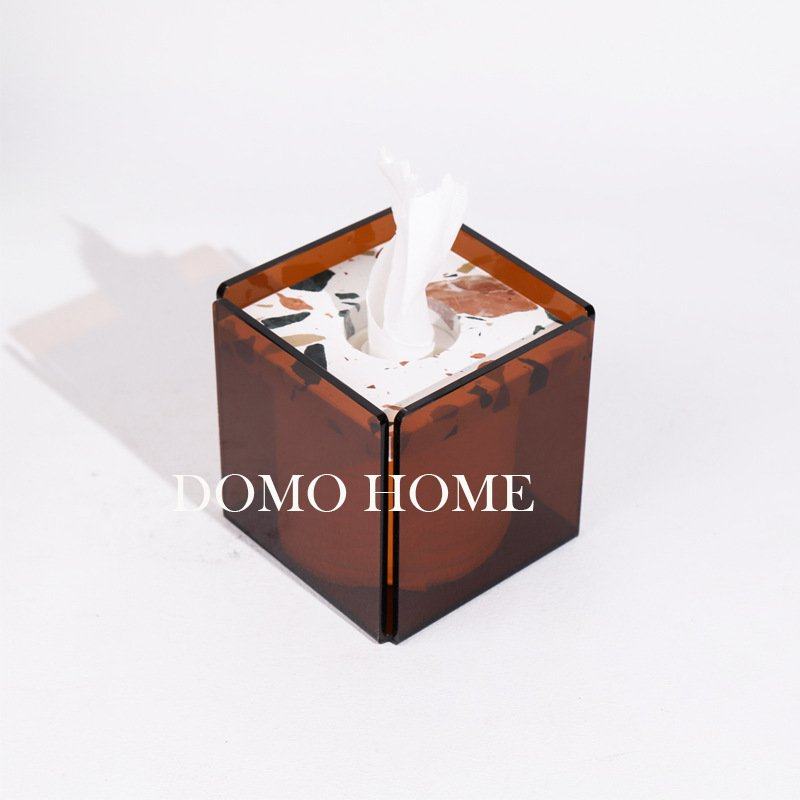 现代简约彩色水磨石桌面抽纸盒样板间摆件家用茶几透明纸巾盒装饰,家居饰品,装饰纸巾盒,淘宝优惠券,粉丝福利购,淘宝优惠卷