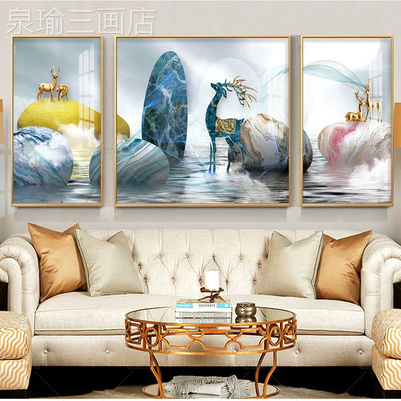 网红镶钻晶瓷画画客厅装饰画来卧室画画画画沙发背壁景墙轻奢石挂图片