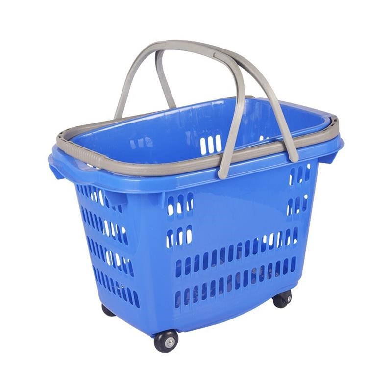 加大定制四轮拉杆购物篮筐超市商场塑料筐便L利店KTV手提篮购物车