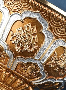 家用供水杯精工铜八吉祥供u具高脚圣水杯抛光莲花八供水碗大小贡